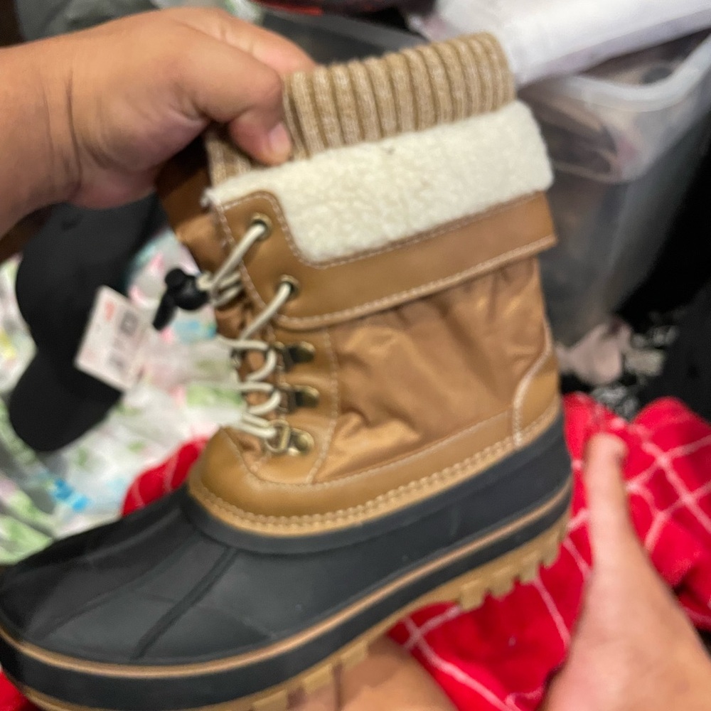 Cozy Tan and Black Kids Winter Boots